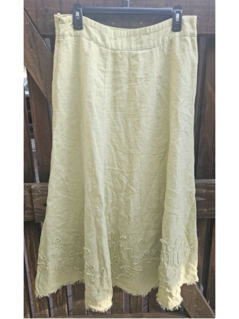 Soft Surroundings maxi 100% Linen Skirt Green Floral Embroidery Size M